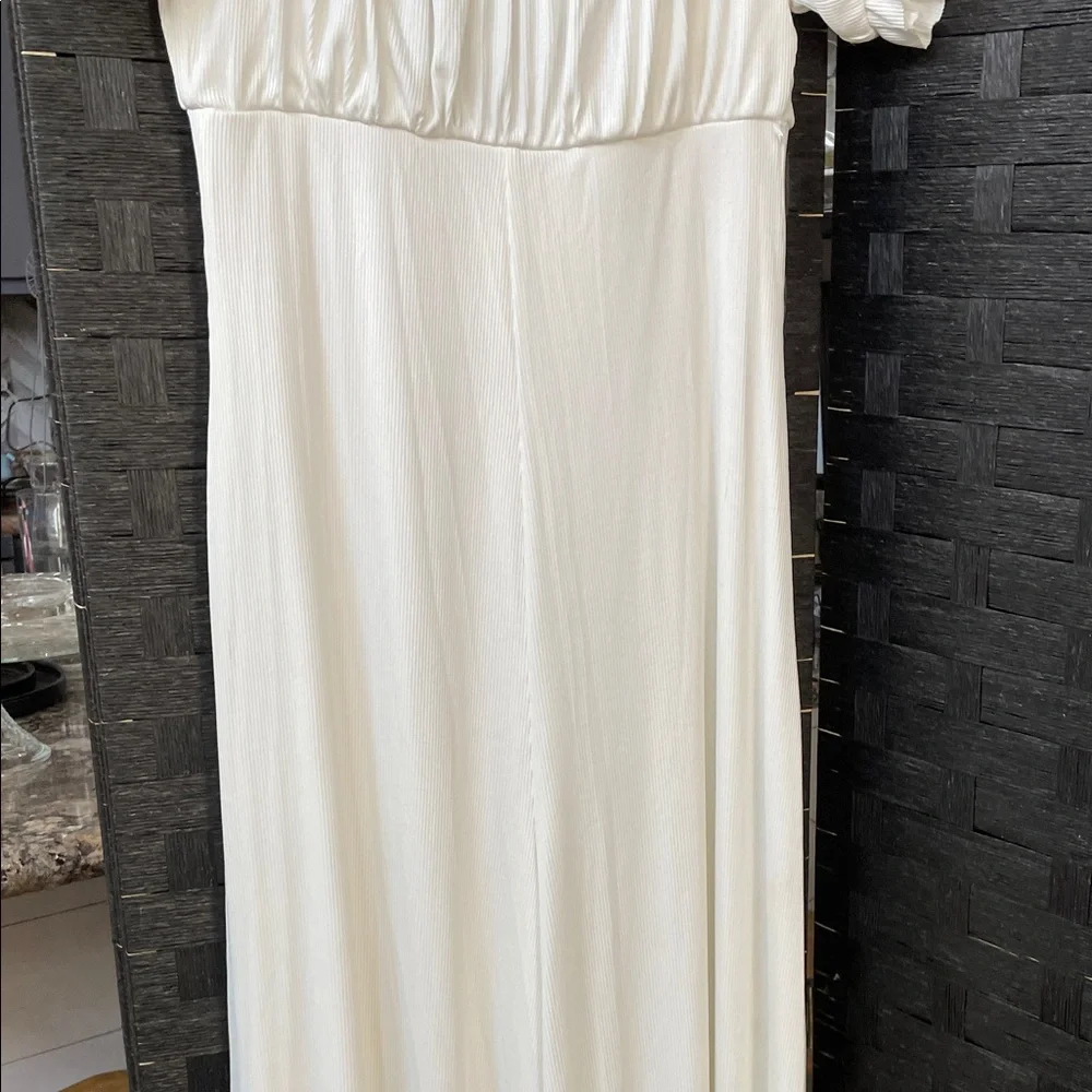 White Off-Shoulder Maxi Dress with Puff Sleeves